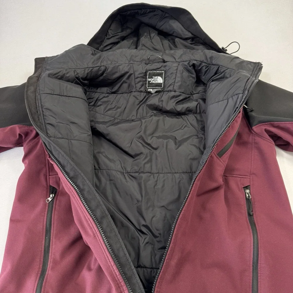 The North Face Outdoor Hooded Jacket Full Zip Primaloft Maroon Black Mens Medium